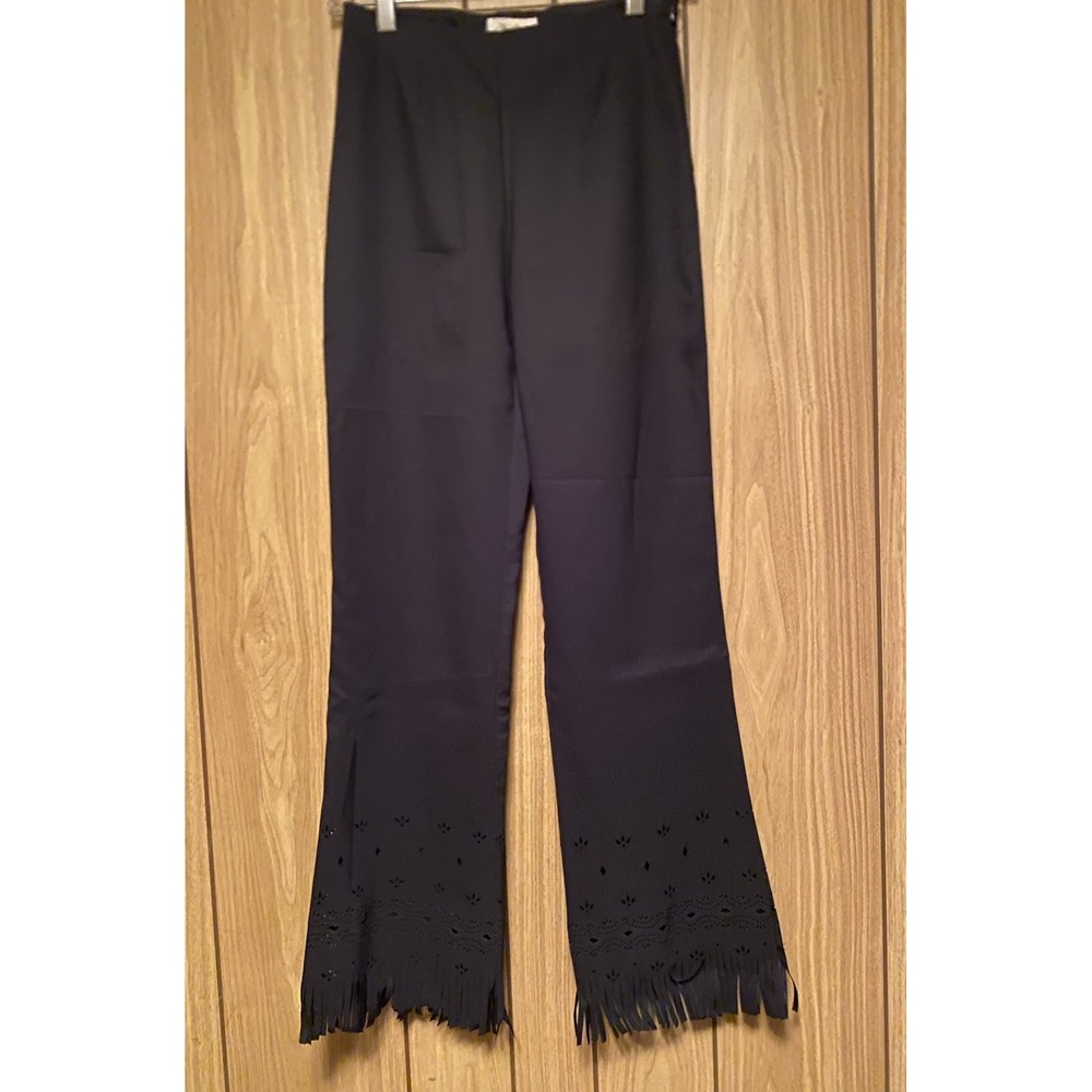 Cache Black Fringe Hem Laser Cut Pants Women's Size 2 Western Boho